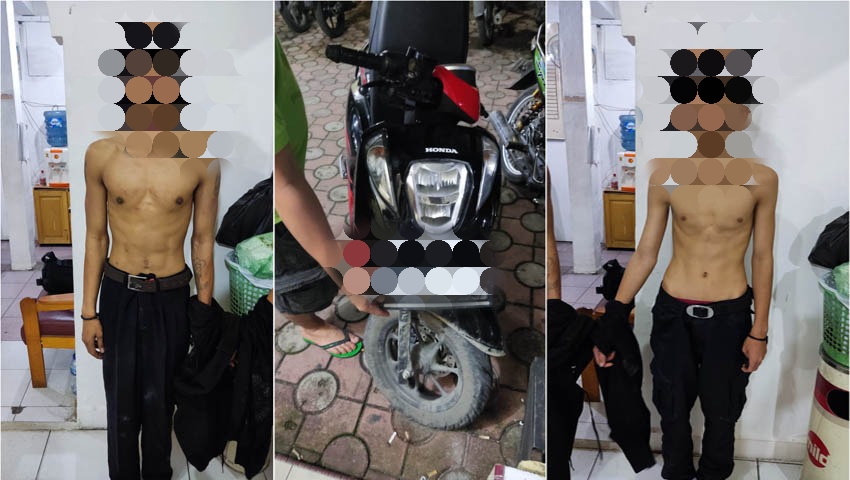 Kedua pelaku inisial AP dan OP bersama barang bukti sepeda motor curian diamankan di Polres Pematangsiantar.