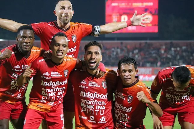 Selebrasi pemain-pemain Bali United.