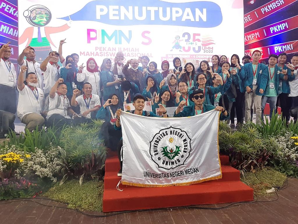 Tim PIMNAS Unimed meraih juara sembilan Nasional di acara PIMNAS ke-35 di UMM Malang.