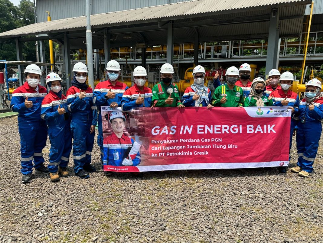 Penyaluran perdana atau gas in gas bumi dari Lapangan JTB ke PT Petrokomia Gresik.