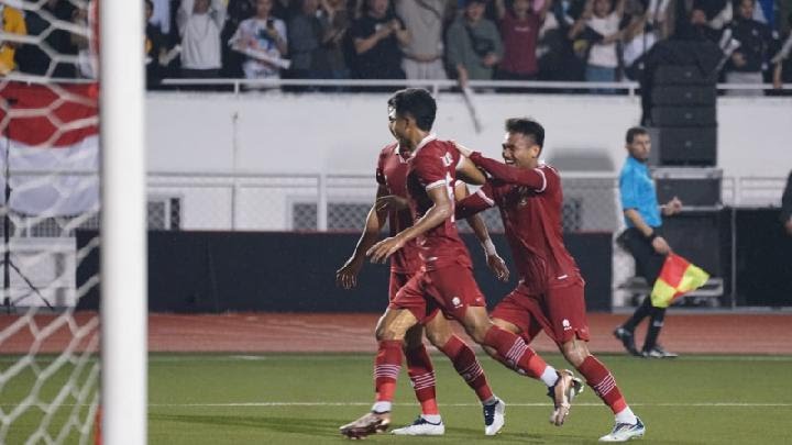 Selebrasi pemain timnas Indonesia dalam pertandingan penyisihan grup Piala AFF, Filipina vs Indonesia di Manila