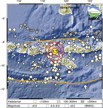 Masyarakat Kota Bima di Provinsi NTB merasakan guncangan kuat gempa magnitudo 5,7 SR.