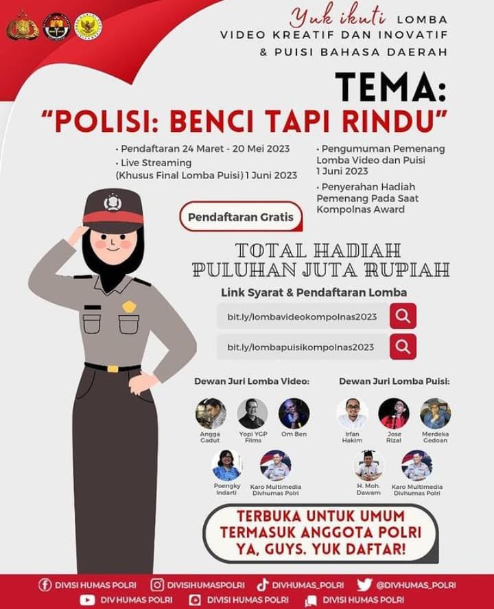 Selebaran brosur lomba video kreatif dan puisi bahasa daerah 2023.