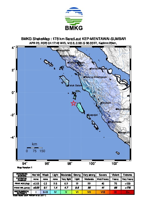 Titik lokasi gempa bumi.