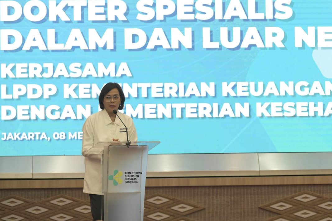 Menkeu RI Sri Mulyani Indrawati saat menghadiri Launching Beasiswa Fellowship Dokter Spesialis Dalam dan Luar Negeri.