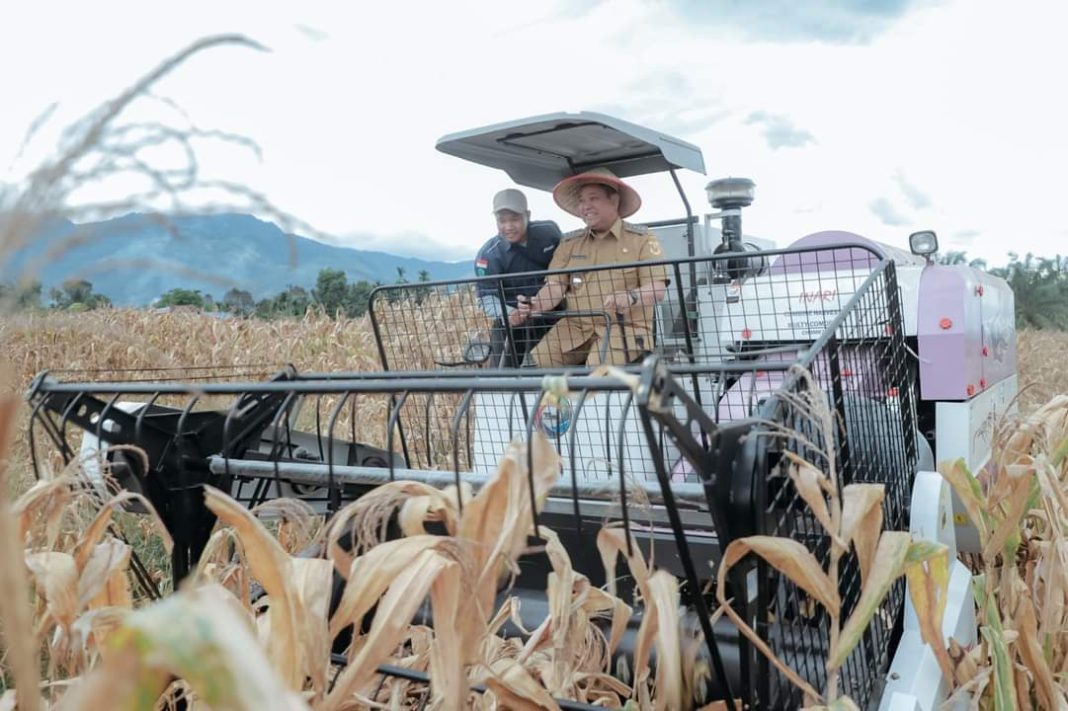 Bupati Dairi serahkan bantuan mesin pemanen jagung combine harvester kepada Gapoktan di Desa Rante Besi, Kabupaten Dairi, saat panen perdana, Senin (12/6/2023). (Dok/Kominfo Dairi)