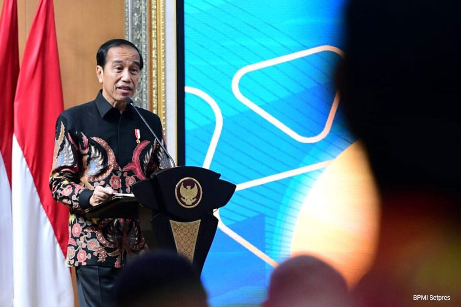 Presiden Jokowi saat membuka Rakornas Pengawasan Intern Pemerintah Tahun 2023 di Gedung BPKP, Jakarta, Rabu (14/6/2023). (Dok/Kemenkeu RI)