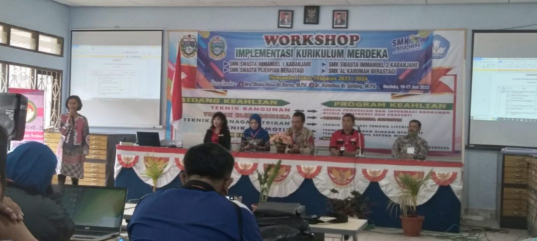Pelaksanaan Workshop Implementasi Kurikulum Merdeka yang diikuti sebanyak 4 SMK Swasta di Karo yang digelar di SMKN 1 Merdeka, Jumat (16/6/2023).