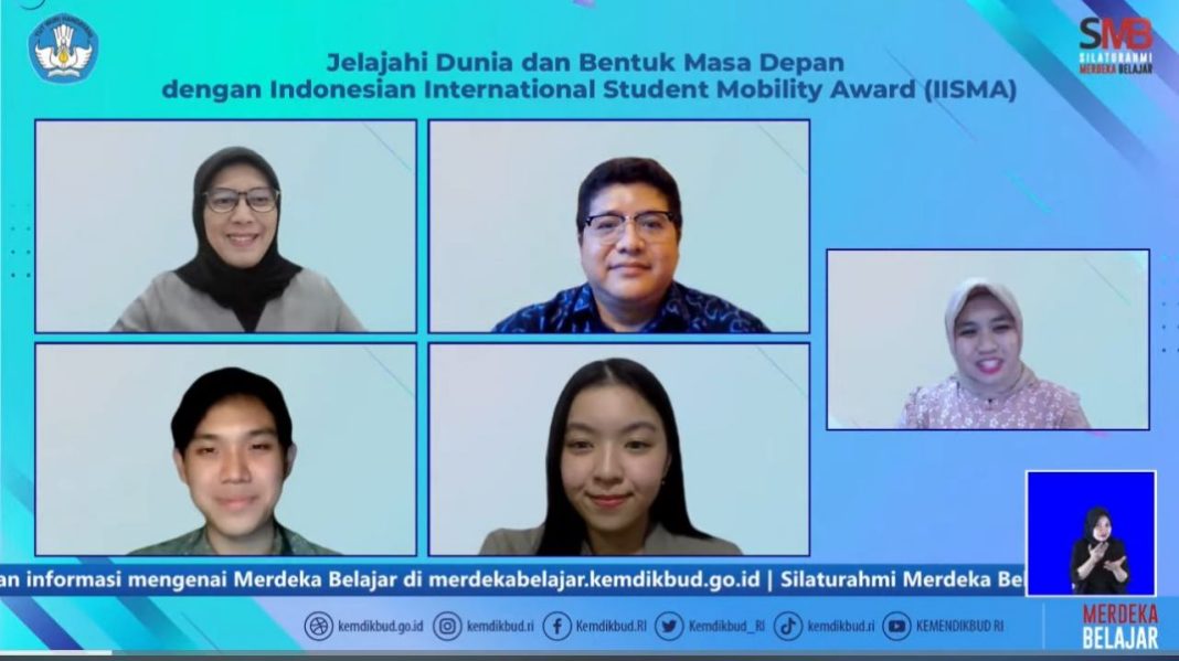 Plt Direktur Pembelajaran dan Kemahasiswaan Kemendikbudristek RI Sri Gunani Partiwi dan lainnya dalam webinar Silaturahmi Merdeka Belajar bertema “Jelajahi Dunia Dunia dan Bentuk Masa Depan dengan Indonesian International Student Mobility Award (IISMA),” Kamis (6/7/2023). (Dok/Kemendikbudristek RI)