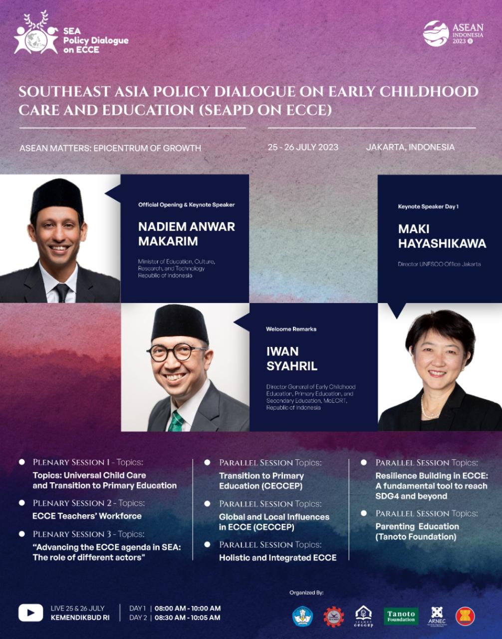 Indonesia melalui Kemendikbudristek RI didukung oleh ASEAN Secretariat dan The Southeast Asian Ministers of Education Organization Centre for Early Childhood Care Education and Parenting siap menyambut kedatangan menteri pendidikan dari 11 negara kawasan Asia Tenggara, duta besar negara-negara Asia Tenggara untuk Indonesia, serta ratusan delegasi dan pembicara di Hotel St Regis Jakarta, 25-26 Juli 2023. (Dok/Kemendikbudristek RI)