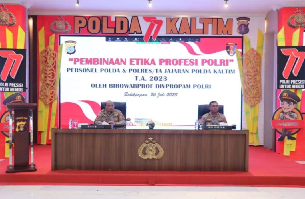 Polda Kaltim menggelar kegiatan pembinaan etika profesi Polri di lingkungan Polda Kaltim, Rabu (26/7/2023).