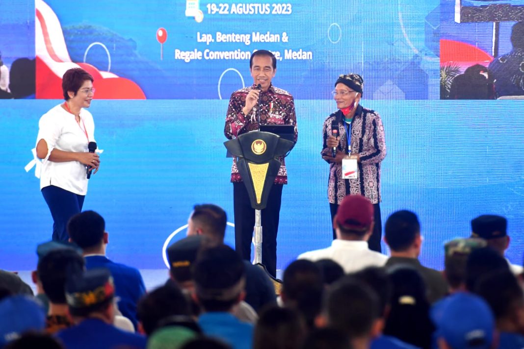 Presiden Jokowi saat menghadiri Pengukuhan Kepengurusan DPP dan Peresmian Pembukaan Rakernas GAMKI Tahun 2023, di Lapangan Benteng Medan, Provinsi Sumut, Sabtu (19/8/2023). (Dok/BPMI Setpres)