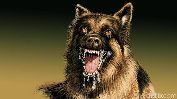 Ilustrasi anjing terkena rabies.