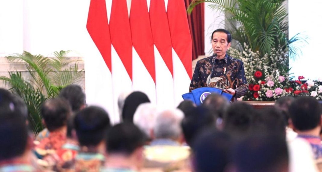 Presiden Jokowi dalam sambutannya pada Pembukaan Kongres XXV PWI 2023, di Istana Negara Jakarta, Senin (25/9/2023).