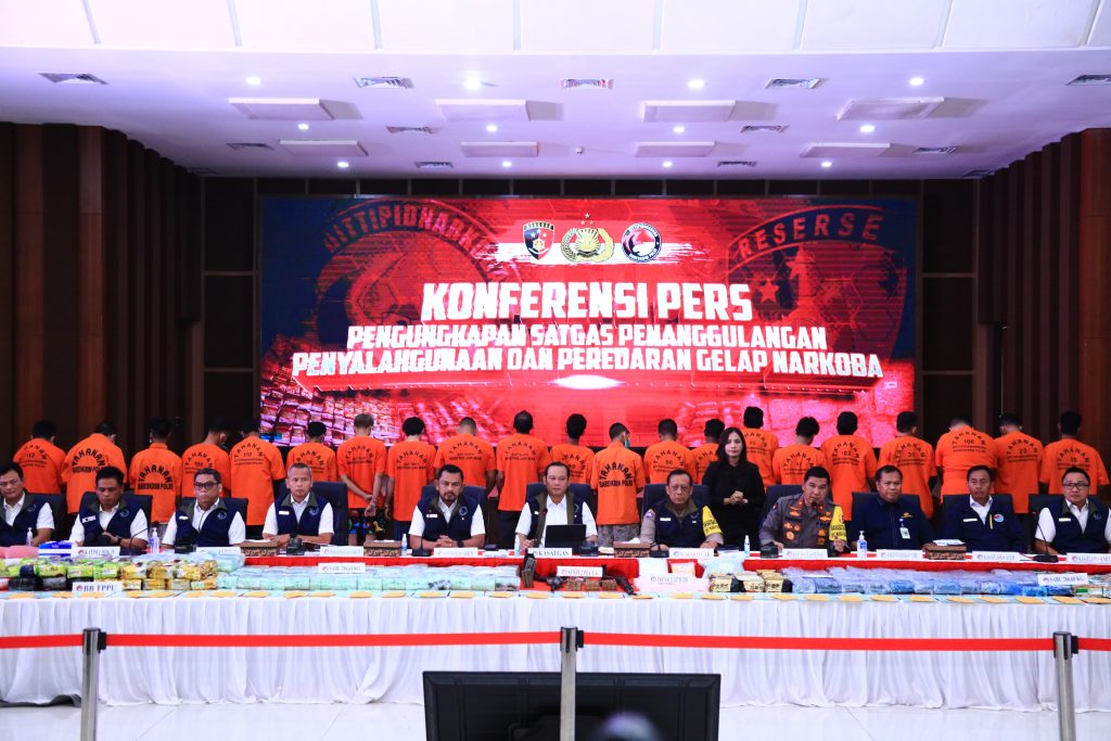 Konferensi pers Satgas P3GN di Aula Bareskrim Polri, Rabu (18/10/2023). (Dok/Humas Polri)