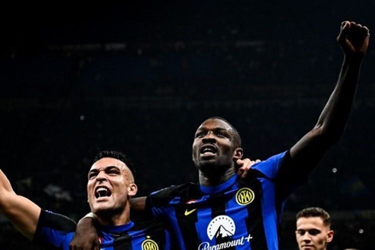 Penyerang Inter Milan, Marcus Thuram mencetak gol ke gawang AS Roma, dalam pertandingan lanjutan Serie A di Stadion San Siro Stadium, Senin (30/10/2023) dini hari WIB.