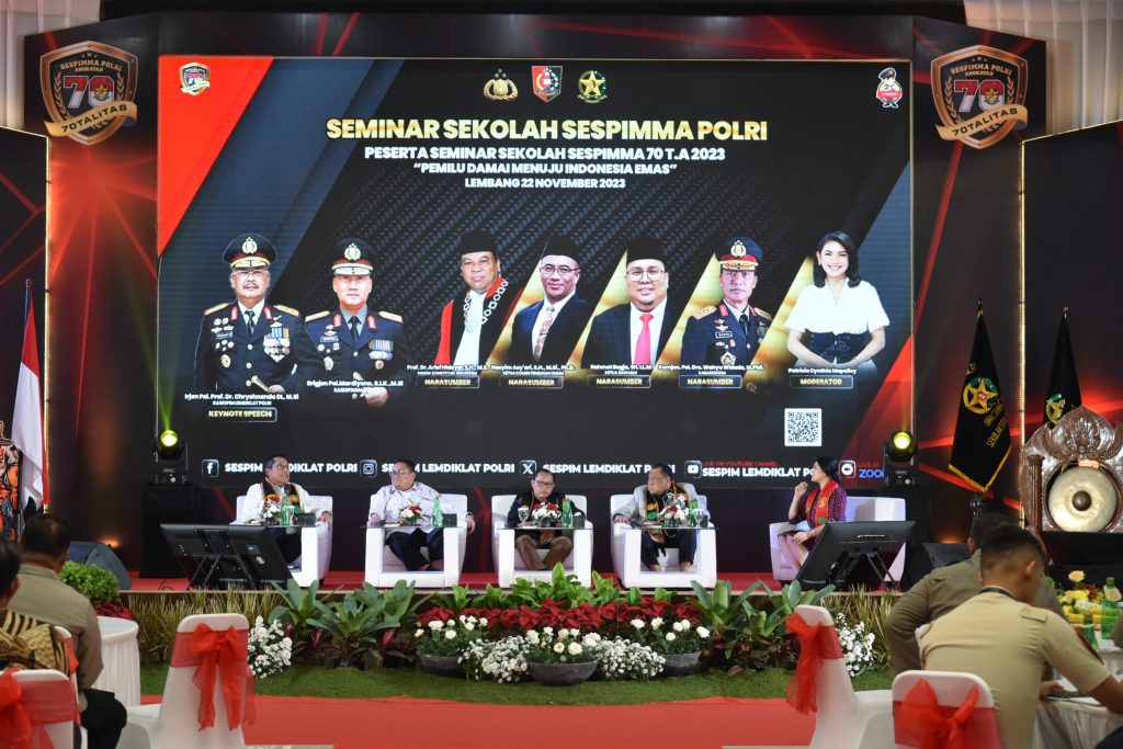 Seminar Sekolah Sespimma Sespim Polri Angkatan ke-70 TA 2023 di gedung Utrayo Sespim Lemdiklat Polri, Kamis (23/11/2023). (Dok/Humas Polri)