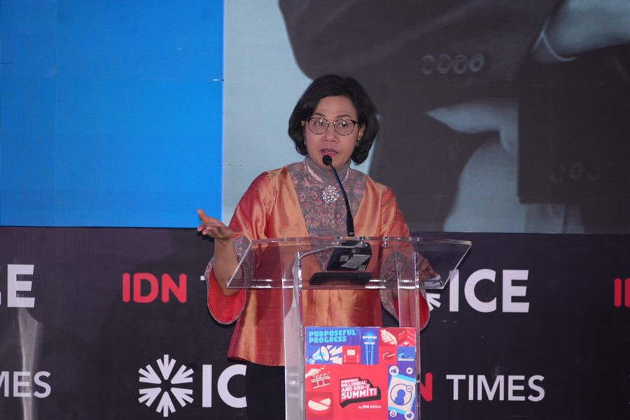 Menkeu RI Sri Mulyani Indrawati menjadi pembicara pada acara IMGS 2023 yang diselenggarakan oleh IDN Media, Jumat (24/11/2023). (Dok/Kemenkeu RI)