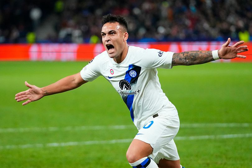 Selebrasi penyerang Inter Milan, Lautaro Martinez setelah mencetak gol ke gawang RB Salzburg di match day 4 Liga Champions 2023/2024, Kamis (9/11/2023) dini hari WIB.