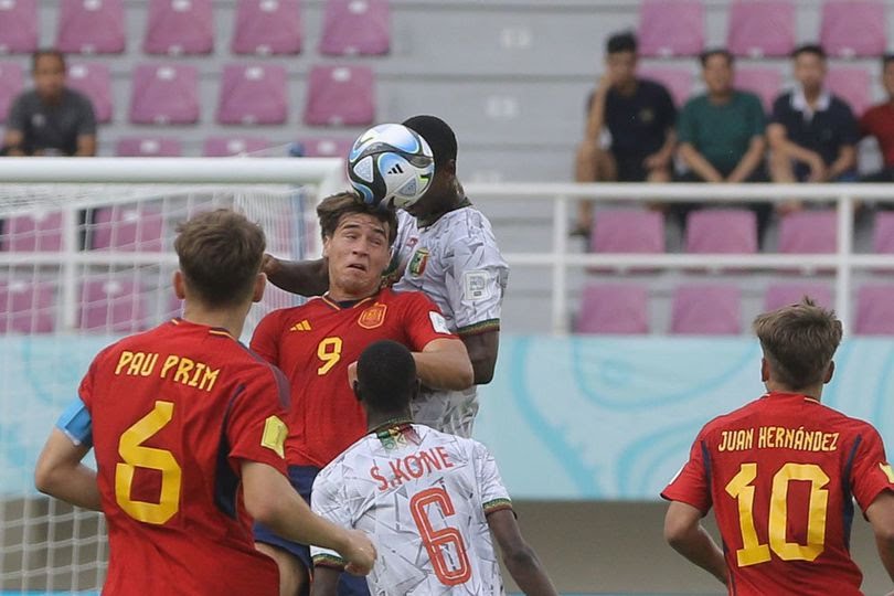 Duel Timnas Spanyol U-17 vs Mali U-17 di matchday 2 Grup B Piala Dunia U-17 2023 di Stadion Manahan, Solo, Senin (13/11/2023) sore WIB.