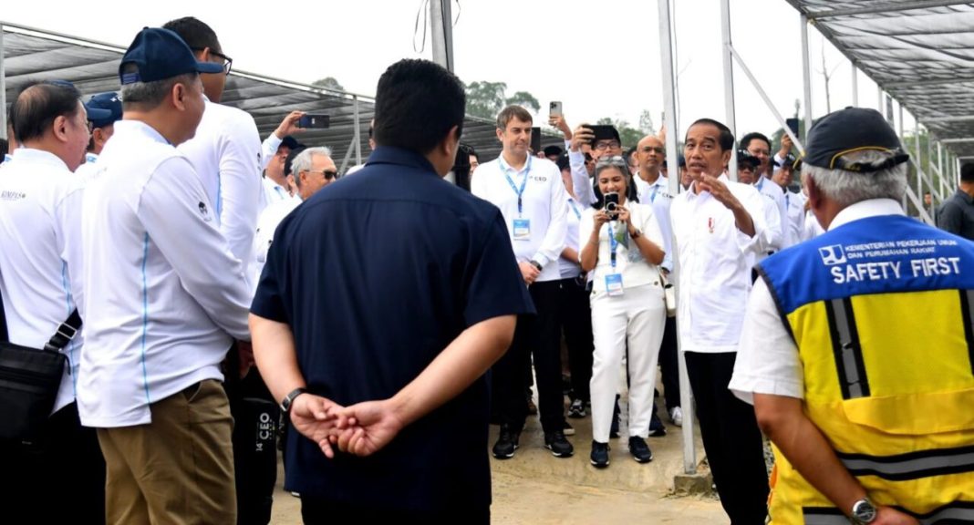 Presiden RI Ir H Joko Widodo mengajak sejumlah pemimpin perusahaan meninjau Persemaian Mentawir, Kabupaten Penajam Paser Utara, Kalimantan Timur, Kamis (2/11/2023).