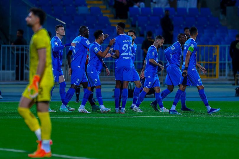 Selebrasi skuad Al Hilal dalam laga Liga Champions Asia melawan Nassaji Mazandaran, Senin (4/12/2023).