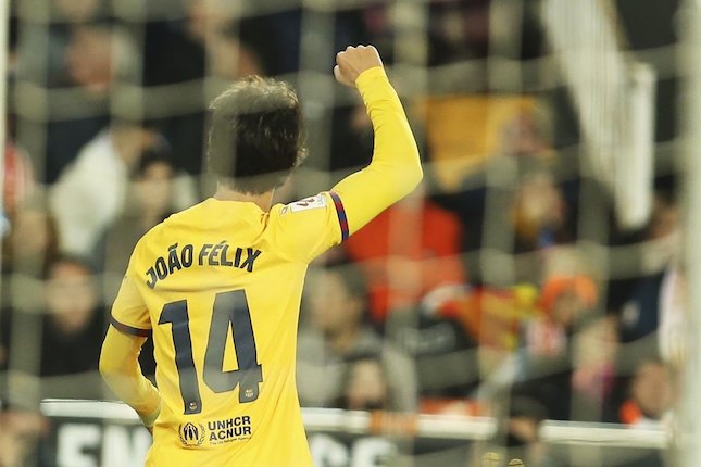 Joao Felix usai mencetak gol ke gawang Valencia pada laga pekan ke-17 La Liga 2023/2024, Minggu (17/12/2023) dini hari WIB.