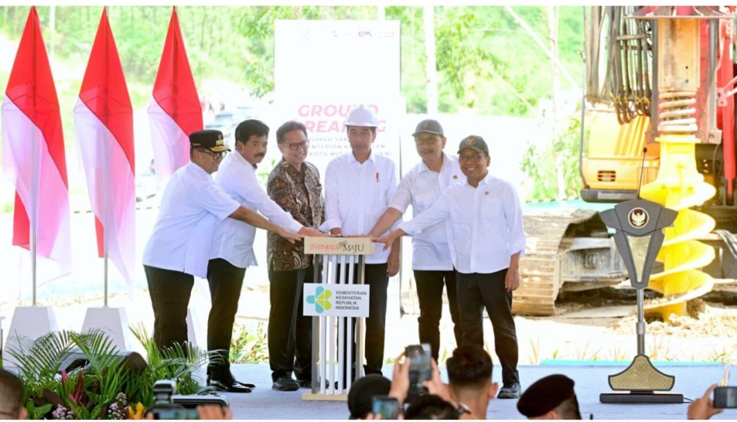 Presiden Jokowi secara resmi memulai ground breaking RSUP di IKN, Kabupaten Penajam Paser Utara, Kaltim, Rabu (20/12/2023).