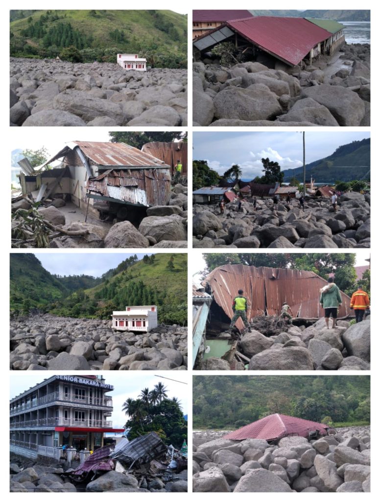 Sejumlah rumah rusak setelah terdampak banjir bandang di Desa Simangulampe, Kecamatan Baktiraja, Kabupaten Humbahas.