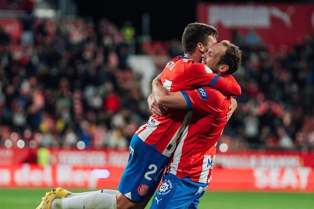 Selebrasi Daley Blind dalam laga Copa del Rey antara Girona vs Rayo Vallecano, Kamis (18/1/2024).