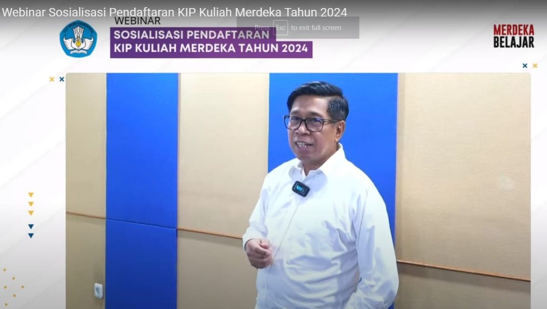 Webinar sosialisasi pendaftaran KIP Kuliah Merdeka di Jakarta, Senin (12/2/2024). (Dok/Kemendikbudristek RI)