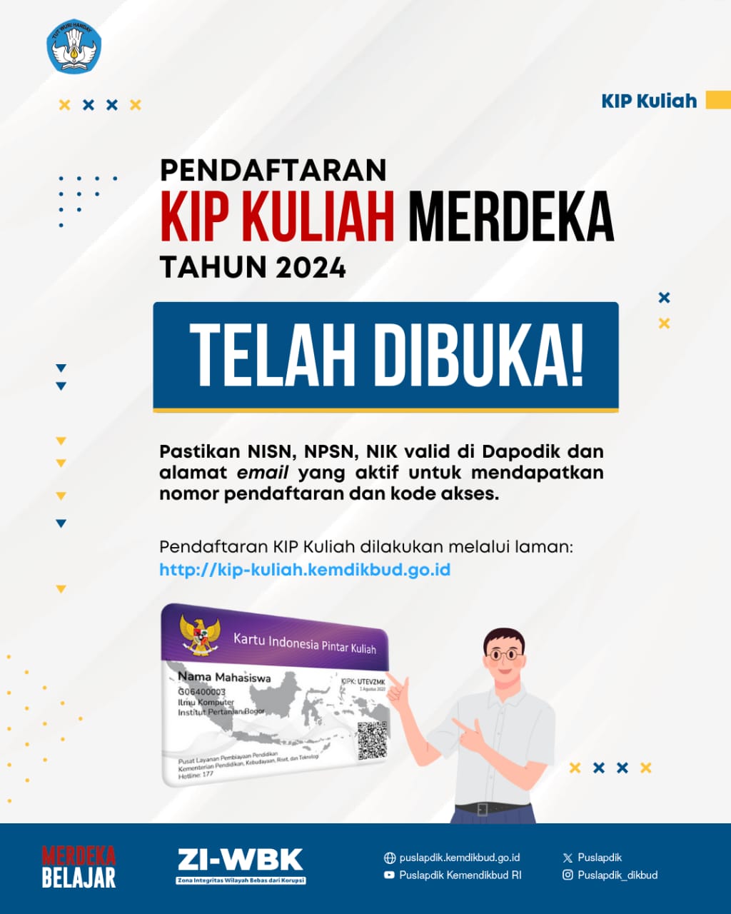 Pendaftaran KIP Kuliah Merdeka tahun 2024.