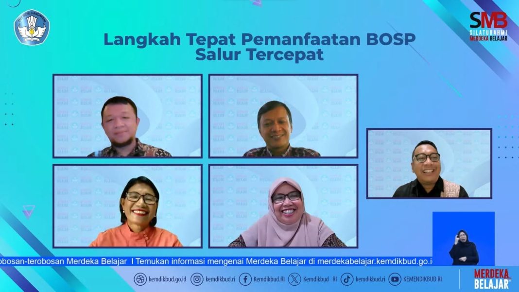 Webinar SMB bertajuk “Langkah Tepat Pemanfaatan BOSP Salur Tercepat” yang disiarkan melalui kanal Youtube KEMENDIKBUD RI, Kamis (15/2/2024).