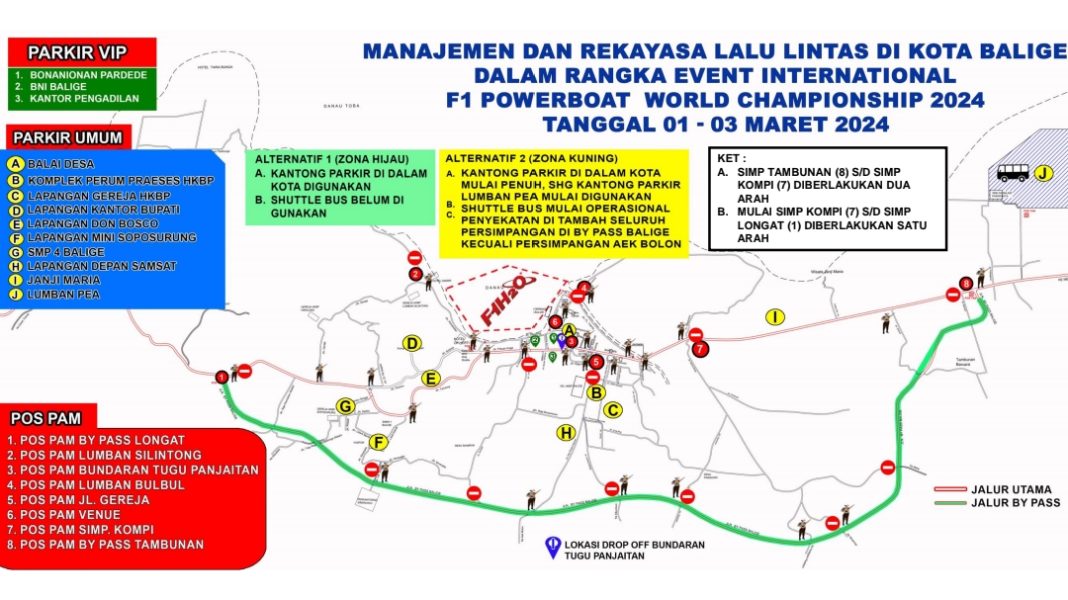 Polda Sumut keluarkan rute simulasi rekayasa arus lalu lintas Kota Balige jelang F1 Powerboat, Kamis (29/2/2024). (Dok/Polda Sumut)