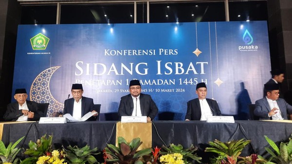 Konferensi pers Kementerian Agama usai sidang isbat, Minggu (10/3/2024).