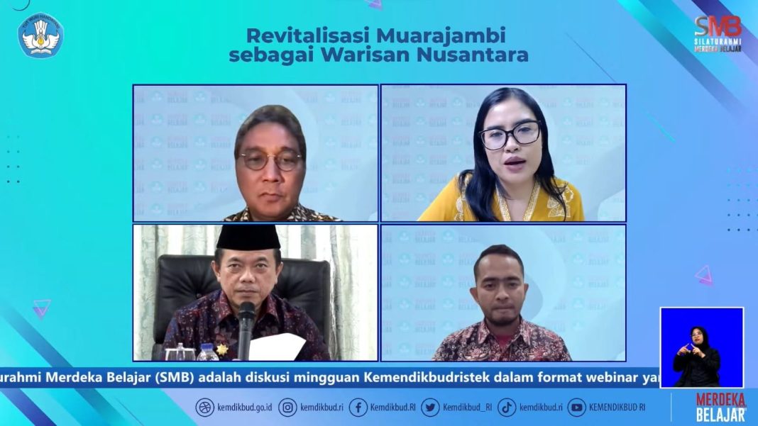 Webinar SMB bertajuk “Revitalisasi Muarajambi sebagai Warisan Nusantara” yang disiarkan melalui kanal Youtube KEMENDIKBUD RI, Kamis (7/3/2024). (Dok/Kemendikbudristek RI)