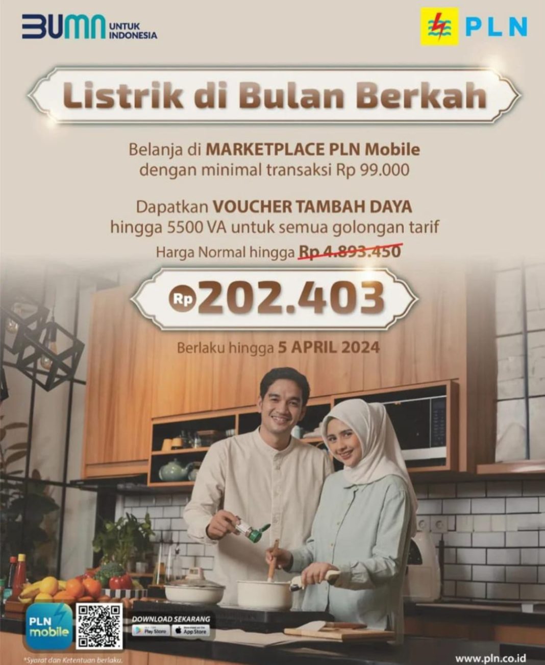 Dengan belanja di marketplace PLN Mobile, masyarakat dapat menikmati promo tambah daya Listrik di Bulan Berkah berlaku hingga 5 April 2024. (Dok/PLN)