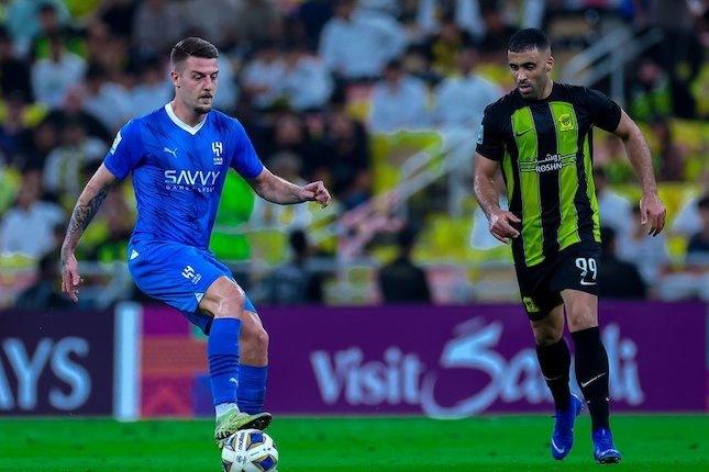 Aksi Sergej Milinkovic-Savic dalam laga leg kedua perempat final Liga Champions Asia antara Al Ittihad vs Al Hilal, Rabu (13/3/2024) dini hari WIB.