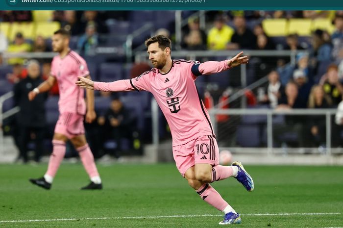 Lionel Messi turut mencetak satu gol dalam laga Inter Miami vs Nashville di leg pertama babak 16 besar Piala Champions CONCACAF, Kamis (14/3/2024) pagi WIB.