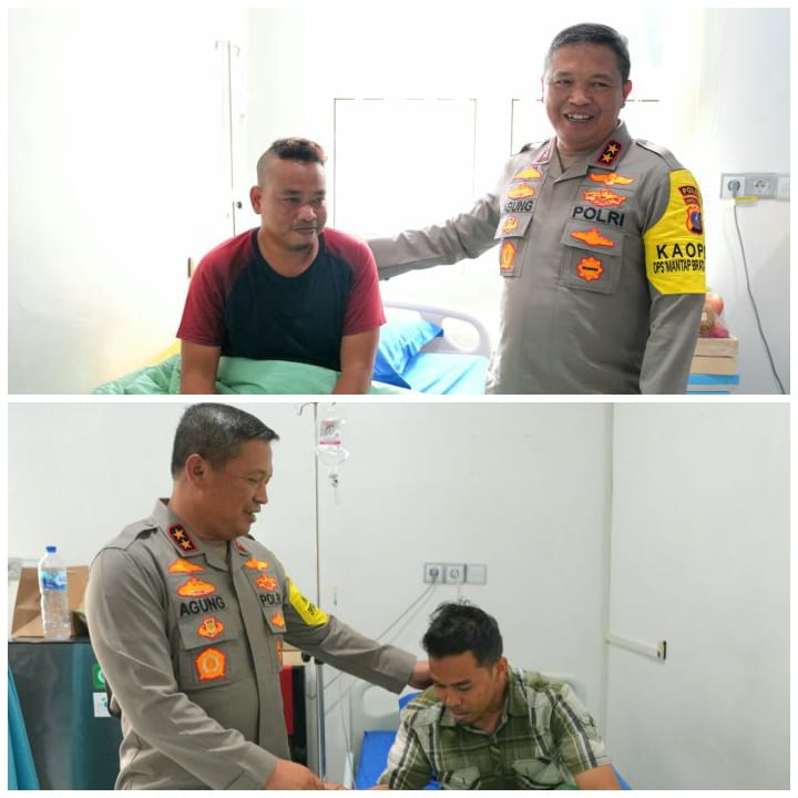 Kapolda Sumut Irjen Pol Agung Setya Imam Effendi membesuk dua personel yang jadi korban penganiayaan saat menangkap pelaku narkoba, Selasa (19/3/2024). (Dok/Polda Sumut)