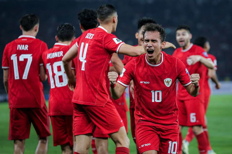 Timnas Indonesia merayakan gol Egy Maulana Vikri ke gawang Timnas Vietnam, Kamis (21/3/2024) malam.