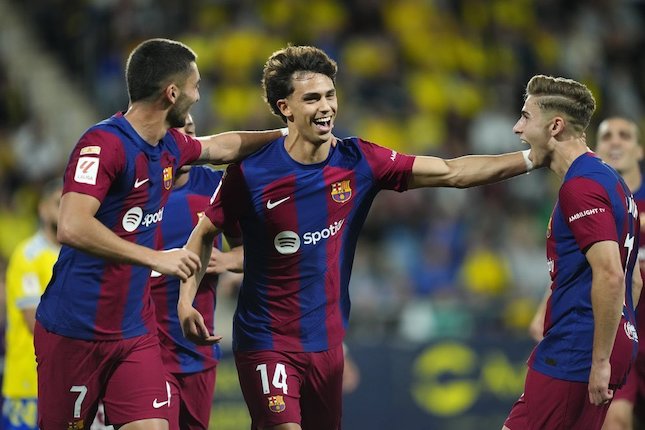 Joao Felix usai mencetak gol pada laga Cadiz vs Barcelona di pekan ke-31 La Liga 2023/2024, Minggu (14/4/2024) dini hari WIB.