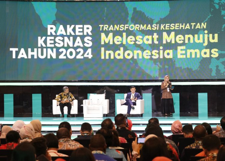 Kepala Bidang Kesehatan Masyarakat Dinas Kesehatan Kabupaten Cianjur dr Nenden Evi Wulandari pada acara Best Practice Rapat Kerja Kesehatan Nasional Tahun 2024 di ICE BSD, Tangerang Selatan, Banten, Kamis (25/4/2024).