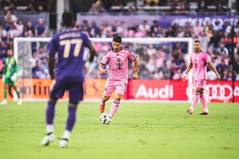 Aksi Luis Suarez di laga Orlando City vs Inter Miami, MLS Liga Amerika Serikat 2024, Kamis (16/5/2024) pagi WIB.