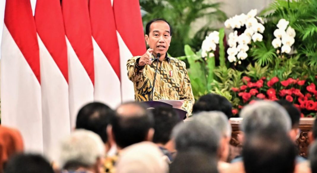 Presiden Jokowi dalam sambutannya saat meresmikan pembukaan Rakornas Pengawasan Intern Pemerintah Tahun 2024 di Istana Negara, Jakarta, Rabu (22/5/2024).