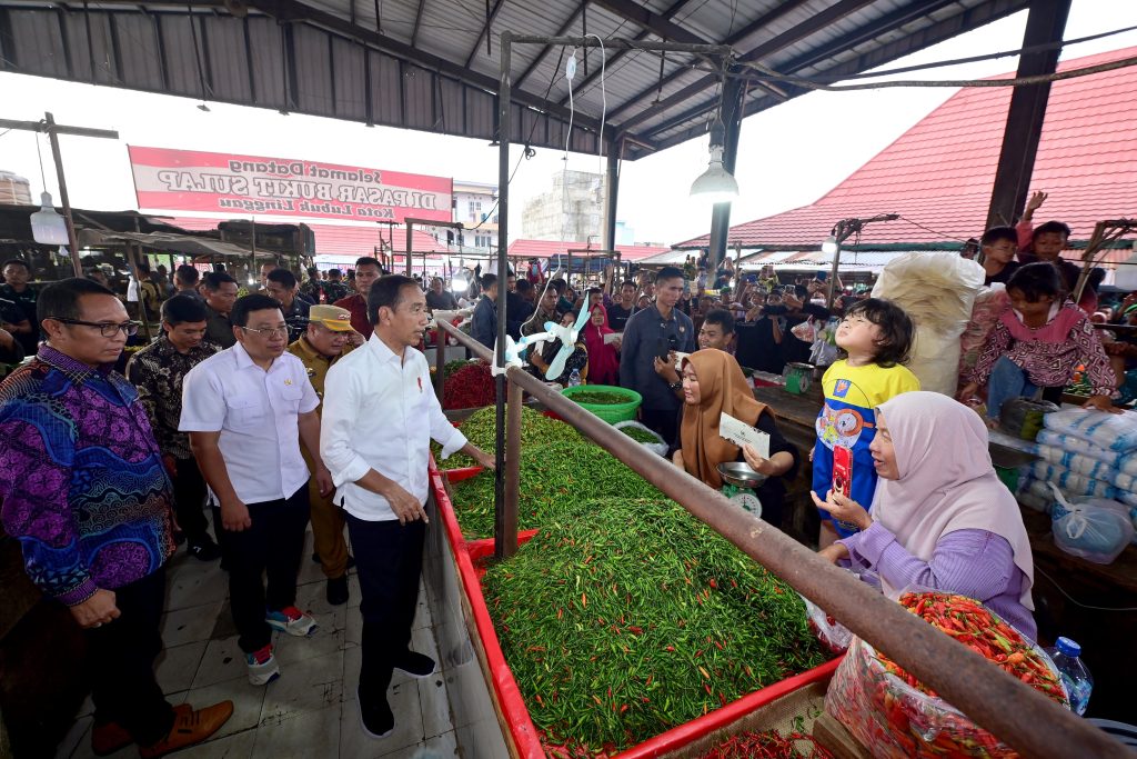 Presiden Jokowi melakukan peninjauan ke Pasar Bukit Sulap di Kota Lubuklinggau, Kamis (30/5/2024). (Dok/BPMI Setpres)