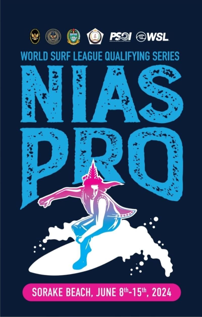 Flyer World Surf League Qualifying Series (QS) 5000 Nias Pro 2024 dilaksanakan pada 8 hingga 15 Juni 2024 di Pantai Sorake, Kabupaten Nias Selatan, Kepulauan Nias, Sumut. (Dok/PLN)