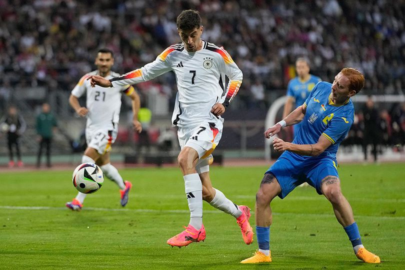 Aksi Kai Havertz di laga Jerman vs Ukraina, uji coba internasional 2024, Selasa (4/6/2024) dini hari WIB.