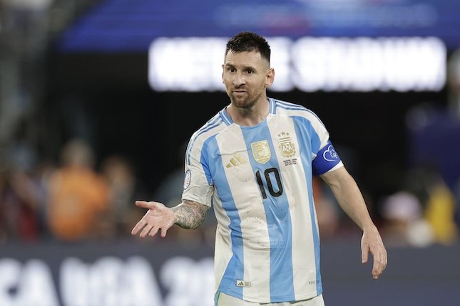 Aksi Lionel Messi pada laga Argentina vs Kanada di Copa America 2024, Rabu (10/7/2024) pagi WIB.