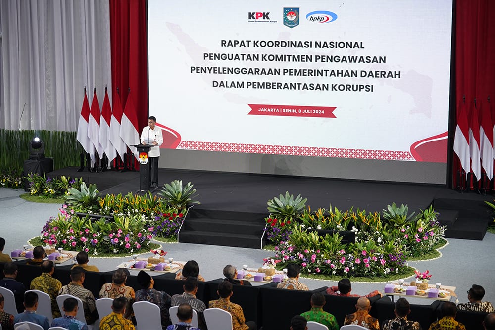 Rakornas penguatan komitmen pengawasan penyelenggaraan pemerintah daerah tahun 2024, Senin (8/7/2024). (Dok/Humas KPK)